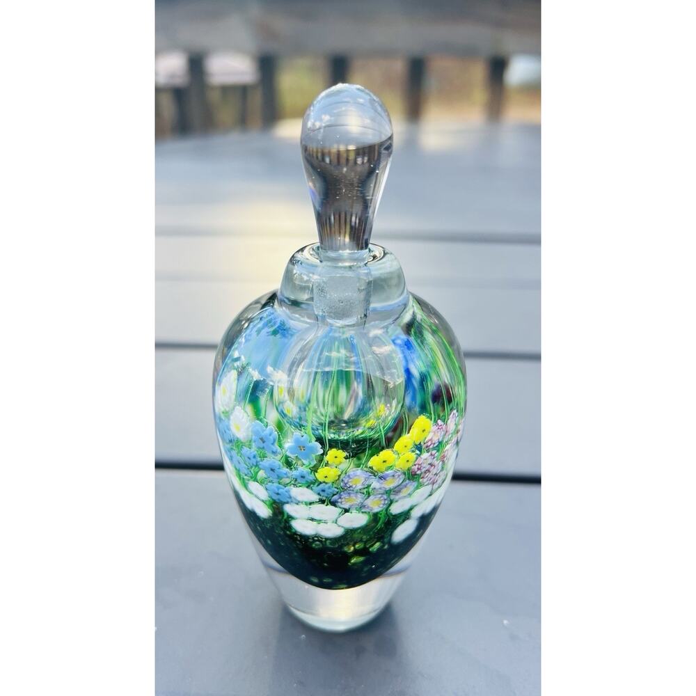 MATTHEW BUECHNER - THAMES Glass 1995 Millefiore Floral #2 Perfume Bottle READ